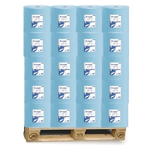 1 Palette (36 Ro.) Putztuchrollen 3-lag., blau, 1.000 Blatt, 36x36 cm